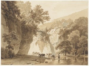 Paysage rocheux avec vaches buvant - Barend Cornelis Koekkoek