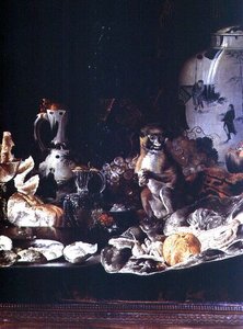 Nature morte exotique avec singe et porcelaine chinoise - Barend or Bernardus van der Meer