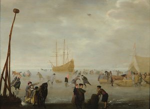 Paysage avec patineurs et traîneaux