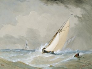 Miranda travaillant depuis le navire-phare Weilingen par grand vent - Ostende 1880