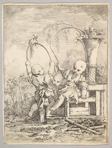 Enfants chinois jouant avec un perroquet, 1760-70 - Baron de Thiers Louis Antoine Crozat