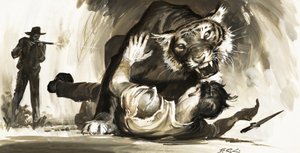 Tigre attaquant un chasseur