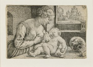 Mère et Enfant avec Crâne et Sablier, c. 1528-1530 - Barthel Beham