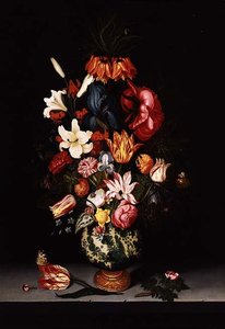 Nature morte de fleurs sur un rebord de pierre