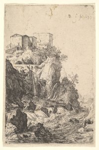 Cascades près du Ponte della Trave, avec des bâtiments sur un éperon rocheux au-dessus, de la série..., 1639