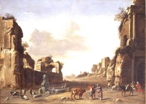 Ruines Classiques avec des Paysans Abreuvant leurs Animaux
