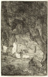 Grotte et moines, des Ruines de Rome