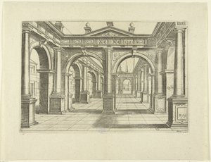 Bâtiment avec double arche au centre de style dorique (Perspective, partie 2) - Bartholomeus Willemsz. Dolendo