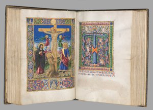 Missale : Fol. 185v : Crucifixion avec bordures pleine page, 1469 - Bartolomeo Caporali