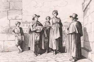 Aveugle chantant et jouant, gravure par Bartolomeo Pinelli