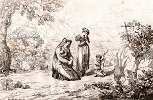 Femme ciociara priant devant la croix où son mari a été tué, gravure par Bartolomeo Pinelli - Bartolomeo Pinelli
