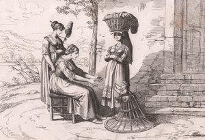 Femmes romaines en costumes traditionnels, gravure par Bartolomeo Pinelli