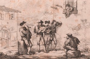 Sérénade à Rome, gravure de Bartolomeo Pinelli