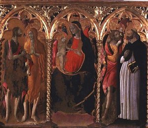 Triptyque : Madone et Enfant (panneau central) avec Saint Jean-Baptiste, Sainte Marie-Madeleine, Saint Christophe et Saint Dominique