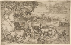 Paysage avec bétail - Battista Angolo del Moro