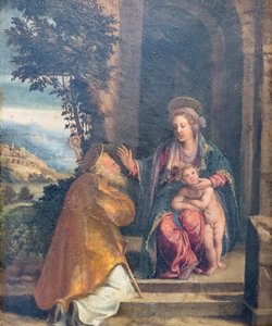 Vierge avec Enfant et évêque - Battista & Dossi Dosso (c.1486 1542) Dossi