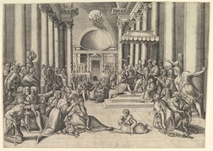Constantin présentant la ville de Rome au Saint-Siège, à droite, de nombreux spectateurs, vers 1530-61