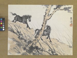 Deux chevaux sur une colline, début des années 1900 - Beihong Xu