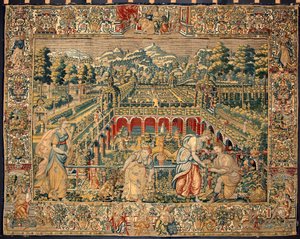 Scène de récolte de fruits. Tapisserie des manufactures de Bruxelles. 16ème siècle Gênes, Musei di Strada Nuova