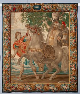 Alexandre le Grand dompte le cheval Bucéphale. Tapisserie fabriquée dans les manufactures de Bruxelles. 16ème siècle Gênes, Musei di Strada Nuova