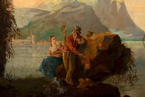 Deuxième salle arrière, salle de réunion, peintures murales avec scènes rurales de style classique, probablement vers 1810, scène 5