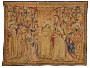 Tapisserie, Jonathan Maccabée recevant une robe pourpre, réalisée à Bruxelles, Belgique, vers 1490-1500