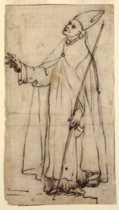 Dessin, évêque debout, vers 1620 - Belisario Corenzio