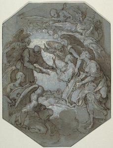 Saint Pierre et les anges reçoivent une âme au paradis