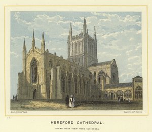 Cathédrale de Hereford, vue sud-ouest avec cloîtres