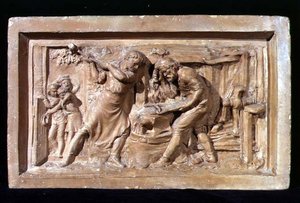Hommes travaillant à une enclume, plaque - Benjamin Creswick