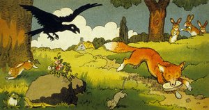 Fable de La Fontaine : Le Corbeau et le Renard (illustration 1949) - Benjamin Rabier