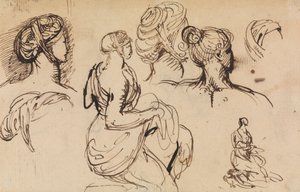 Étude de figures de femmes et de leurs coiffures