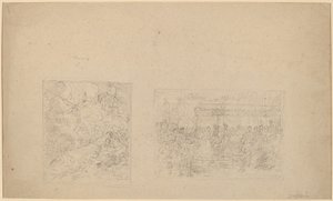 Étude de Moïse frappant le rocher et une procession (verso)