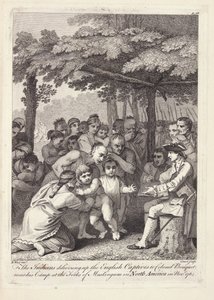 Les Indiens remettant les captifs anglais au colonel Bouquet près de son camp aux Fourches de Muskingham en Amérique du Nord en novembre 1764