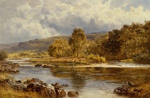Une île sur la LLugwy juste en dessous de Capel Curig, nord du Pays de Galles - Benjamin Williams Leader