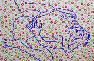 Masculin japonais 9, 2020 (acrylique sur papier japonais sérigraphié) - Benoit Erwann Boucherot