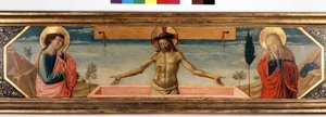 Prédelle avec le Christ en piété et saints. Peinture de Gozzoli Benozzo (détail)