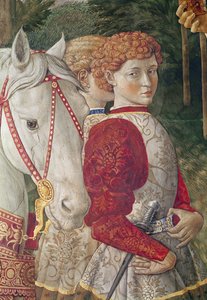 Deux serviteurs en livrée et la tête du cheval de Laurent le Magnifique, détail du cycle du Voyage des Mages dans la chapelle, vers 1460 (détail)