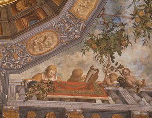Dames, musicien et cupidons sur un balcon (détail) - Benvenuto Tisi da Garofalo