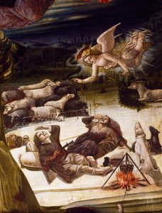 Un ange et des bergers, détail du retable de la Nativité, par Benvenuto di Giovanni (1436-ca 1518) - Benvenuto di Giovanni