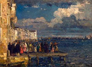 Préparation de la Festa del Redentore à Venise Peinture de Beppe Ciardi (1875-1932) 1910-1915 Collection privée