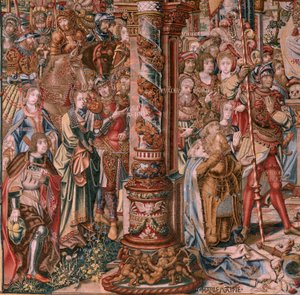 Tapisserie flamande. Série Les Honneurs. La Foi. Première tapisserie de la série. Modèle de la cour de Bernard van Orley et Jan Gossaert (Mabuse). Manufacture Pieter van Aelst, Bruxelles. Ca 1550