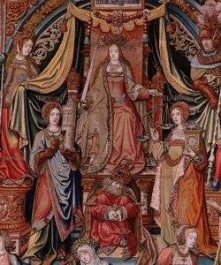 Tapisserie flamande. Série Les Honneurs. La Justice. Neuvième tapisserie de la série. Modèle de la cour de Bernard van Orley et Jan Gossaert (Mabuse). Manufacture Pieter van Aelst, Bruxelles. Ca 1550