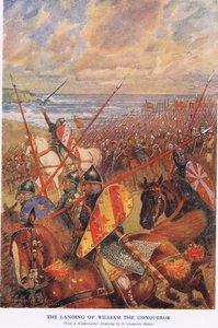 Le débarquement de Guillaume le Conquérant (lithographie couleur) - Bernard (after) Granville-Baker