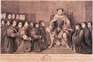 Le roi Henri VIII entouré de figures agenouillées