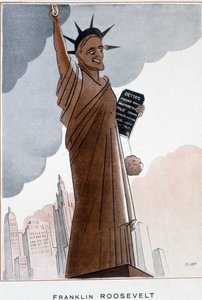 Caricature de Franklin Roosevelt en Statue de la Liberté - Illustration de Bernard Becan (Bernhard Kahn) (1890-1943) dans "Fantasio" du 01/12/1932 - Bernard Becan