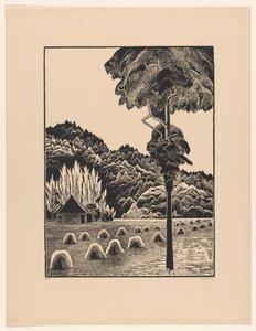 Paysage de dunes avec meules de foin