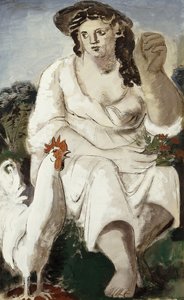 Jeune paysanne et coq blanc