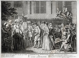 Mariage juif dans la communauté juive allemande Gravure de « Illustration des cérémonies et coutumes religieuses de tous les peuples du monde » par Bernard Picart (1723-1743) 1819 Collection privée - Bernard Picart