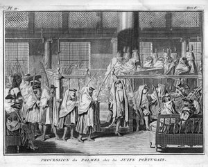 Judaïsme : procession des palmes célébrée dans la communauté juive portugaise Gravure de l
